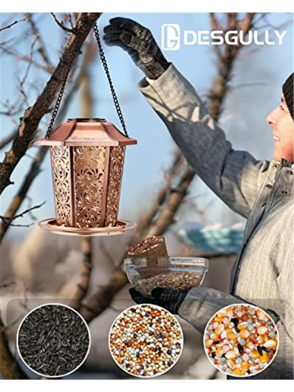 New Solar Bird Feeders for Outdoors Hanging - Premium Grade Metal Bird Feeder